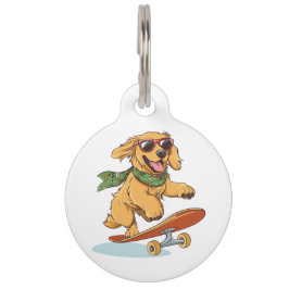 Placa Para Mascotas Golden Retriever Dog Skateboarding