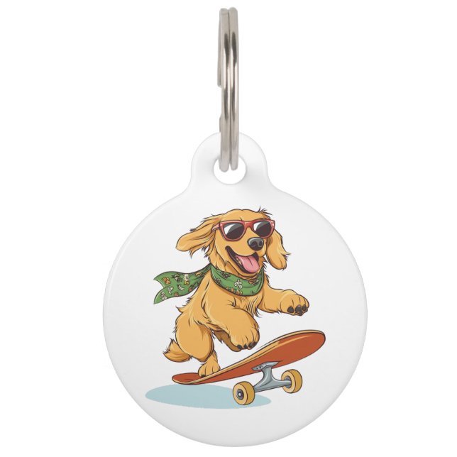 Placa Para Mascotas Golden Retriever Dog Skateboarding (Anverso)