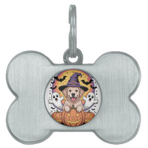 Placa Para Mascotas Golden Retriever Halloween