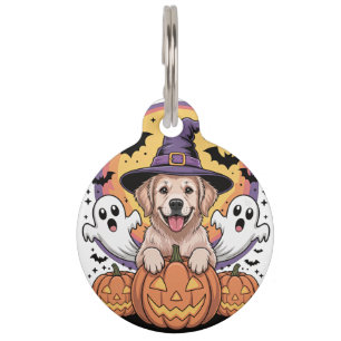 Placa Para Mascotas Golden Retriever Halloween