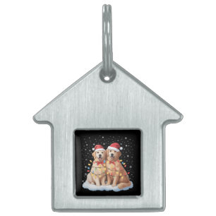 Placa Para Mascotas Golden Retriever Navidad Sombrero de Santa Reno 