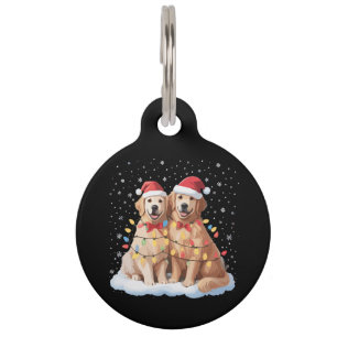 Placa Para Mascotas Golden Retriever Navidad Sombrero de Santa Reno 