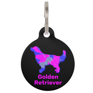 Placa Para Mascotas Golden Retriever Puppy Dog Pink Hot Pink and Blue
