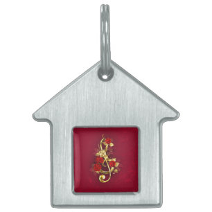 Placa Para Mascotas Golden Treble Clef con flores Rosas