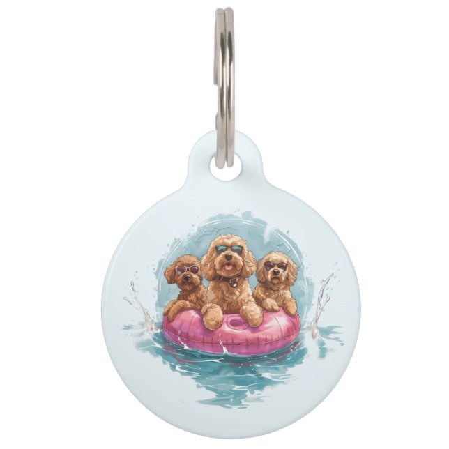 Placa Para Mascotas Goldendoodle Dogs Verano Pineapple Float (Anverso)