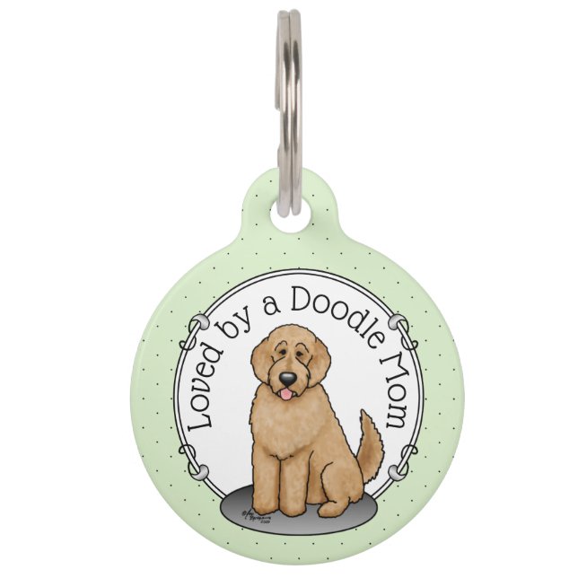 Placa Para Mascotas Goldendoodle Mom Doodle Mom (rojo dorado) (Anverso)