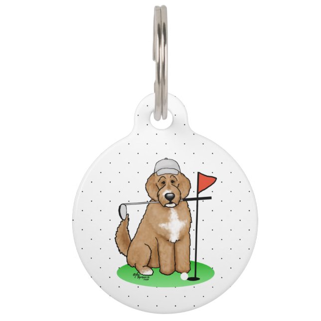 Placa Para Mascotas Goldendoodle Perro Jugando Golf (rojo whmk2) Diver (Anverso)