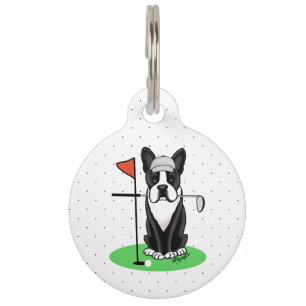 Placa Para Mascotas Golf Boston Terrier (negro) Perro Lindo
