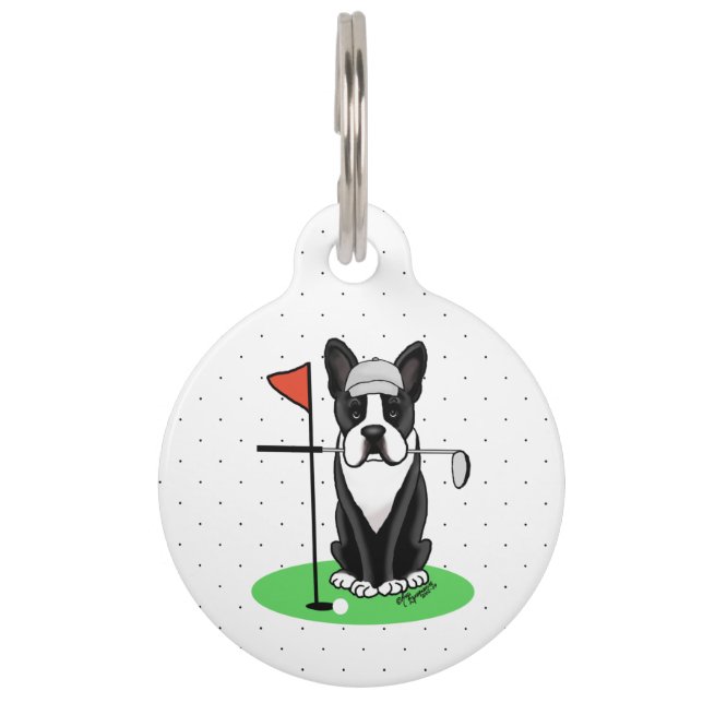 Placa Para Mascotas Golf Boston Terrier (negro) Perro Lindo (Anverso)
