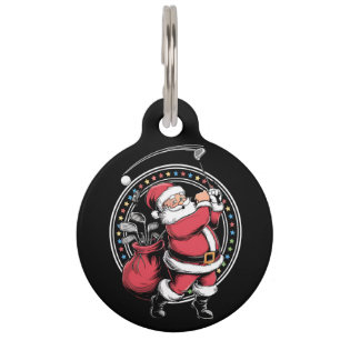 Placa Para Mascotas Golf Oh Navidades Santa Claus Vintage Golfer Golfi