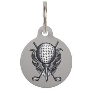 Placa Para Mascotas Golfer Ball Tee Clubs Golfer Pen Tinta Ilustrada