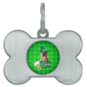 Placa Para Mascotas Gorra de Bulldog Cute Pit St. Patrick's Day w Clov