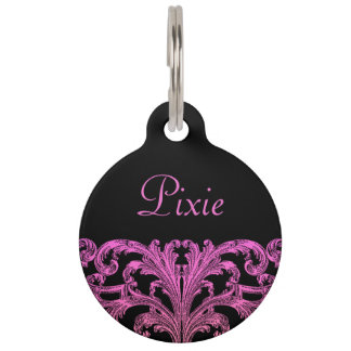 Placa Para Mascotas Gótico romántico vintage en rosa y negro personali