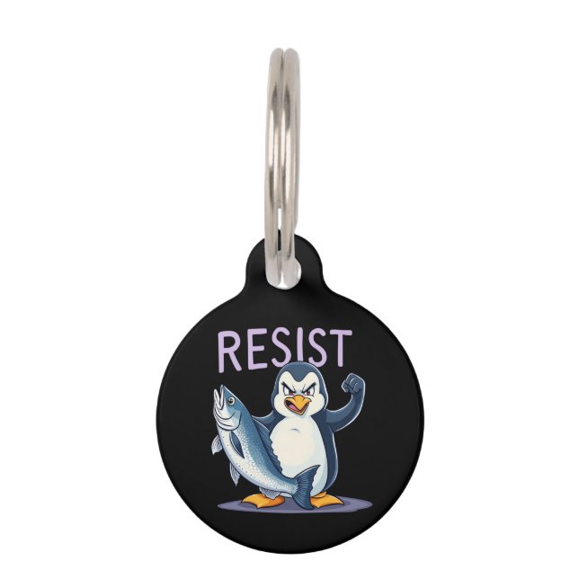 Placa Para Mascotas Graciosa resistencia a la protesta pingüina contra (Anverso)