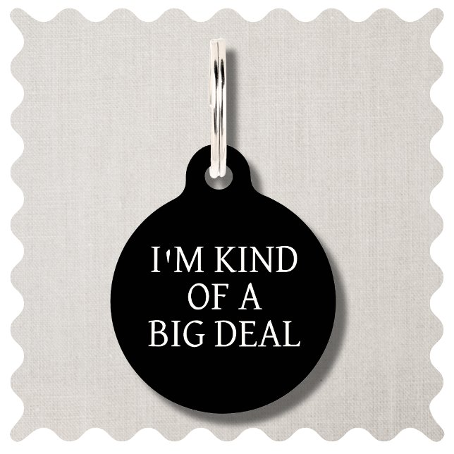 Placa Para Mascotas Graciosa y moderna Personalizado simple etiqueta d (Funny "Im Kind of a Big Deal" Dog ID Tag in Modern Black)