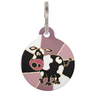 Placa Para Mascotas Gracioso arte de vaca blanco y negro
