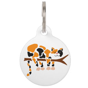 Placa Para Mascotas Gracioso gato calico en el arte del árbol