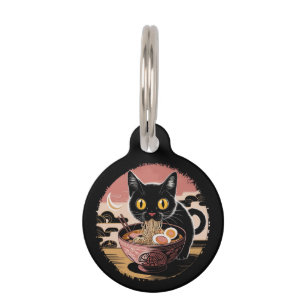 Placa Para Mascotas Gracioso gato Kawaii comiendo fideos de Ramen lind