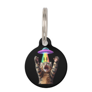 Placa Para Mascotas Gracioso gato Selfie Alien OVNI Personalizable div
