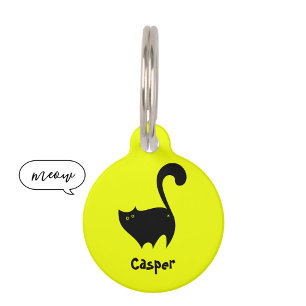 Placa Para Mascotas Gracioso Ilustracion de topo de gato negro amarill