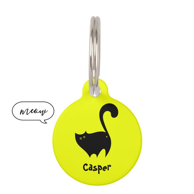 Placa Para Mascotas Gracioso Ilustracion de topo de gato negro amarill (Subido por el creador)
