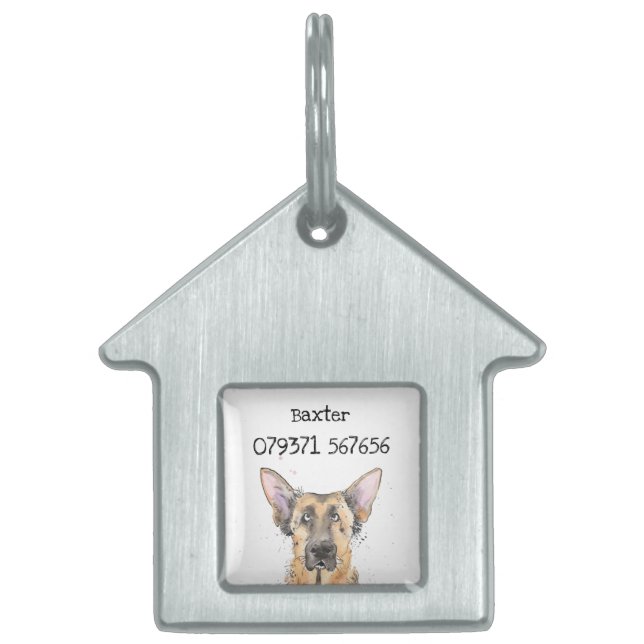 Placa Para Mascotas Gracioso lindo GSD Pastor Alemán de Agua de Perro (Frente)