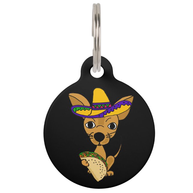 Placa Para Mascotas Gracioso perro chihuahua comiendo taco (Anverso)