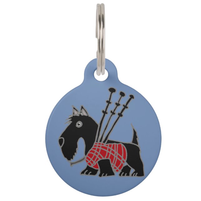 Placa Para Mascotas Gracioso Perro Terrier Escocés Jugando Bagpipes (Anverso)