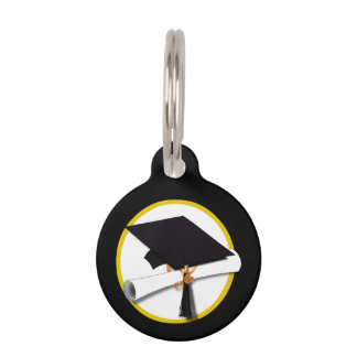 Placa Para Mascotas Grad Cap & Diploma - Negro