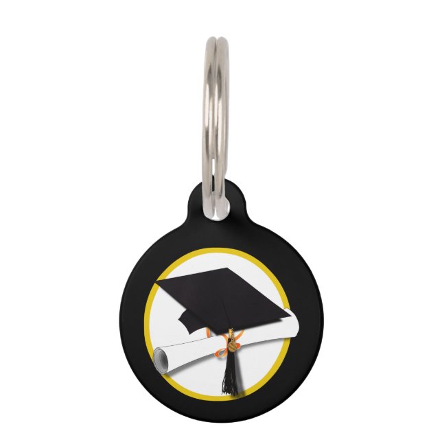 Placa Para Mascotas Grad Cap & Diploma - Negro (Anverso)