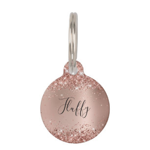 Placa Para Mascotas Gradiente Glam Rosa Dorado Brillo Brillante