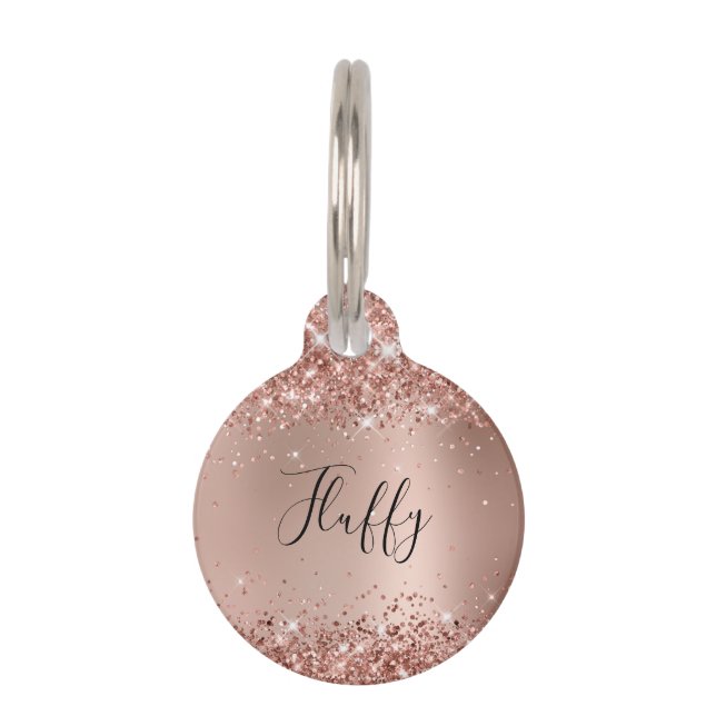 Placa Para Mascotas Gradiente Glam Rosa Dorado Brillo Brillante (Anverso)