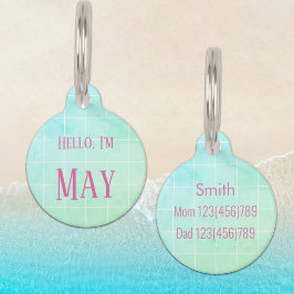 Placa Para Mascotas Gradiente Pastel Verde Esmeralda Menta Personaliza