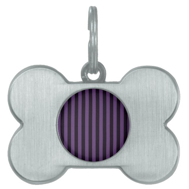 Placa Para Mascotas Gráfica de franjas malvas moradas (Frente)