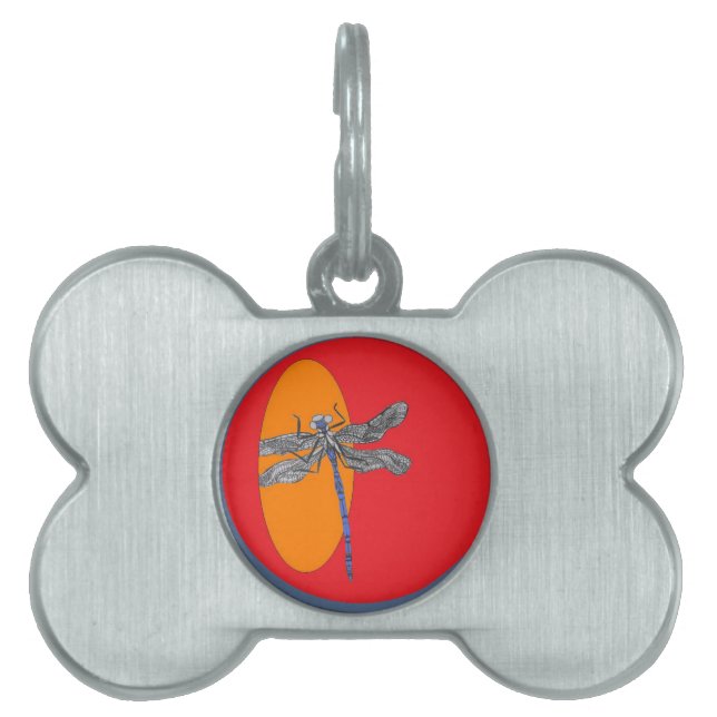 Placa Para Mascotas gráfico de la libélula (Frente)