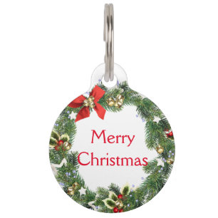 Placa Para Mascotas Gran Corona de Navidad Perro