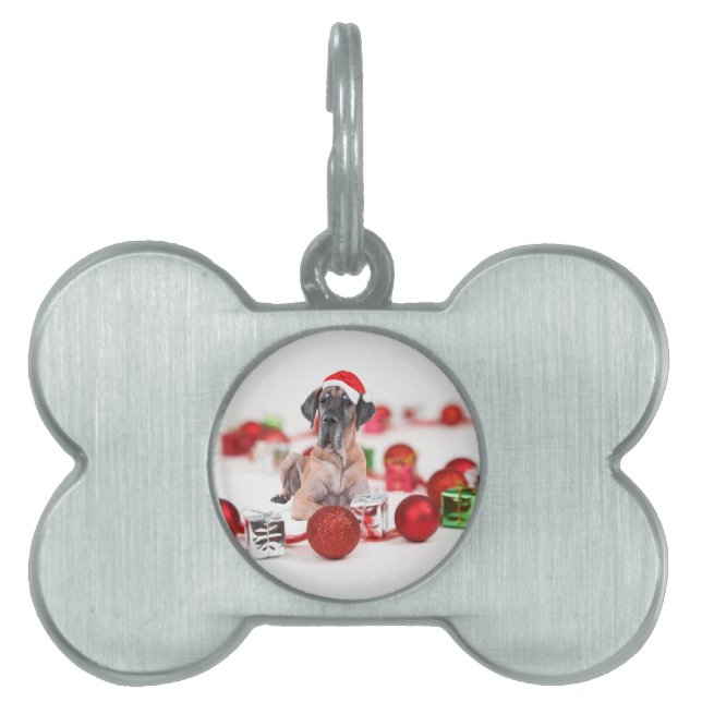 Placa Para Mascotas Gran Danés con Adornos de Navidad Regalos (Frente)
