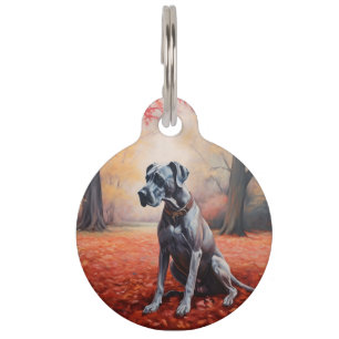 Placa Para Mascotas Gran Danés en Otoño Hojas Caídas Inspiran