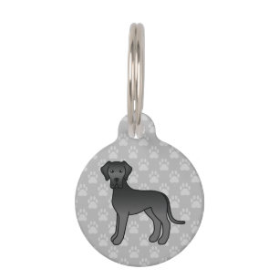 Placa Para Mascotas Gran danés negro dibujo animado perro con informac