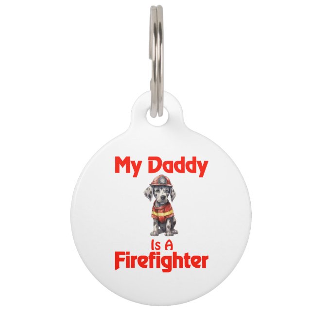 Placa Para Mascotas Gran Danés Personalizado Mi Papi Es Bombero (Anverso)