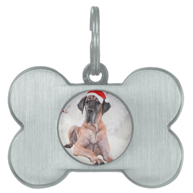 Placa Para Mascotas Gran Gorra de perro danés Feliz Navidad (Frente)