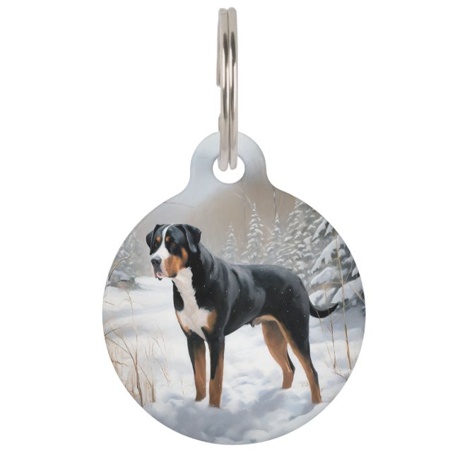 Placa Para Mascotas Gran Montaña Suiza deja que nieve Navidades (Anverso)