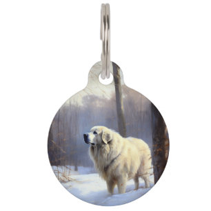 Placa Para Mascotas Gran Pirineo Deja que nieve Navidad