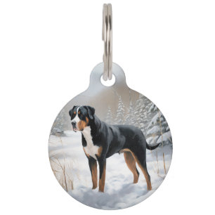 Placa Para Mascotas Gran Suizo Montaña Deja que nieve Navidad