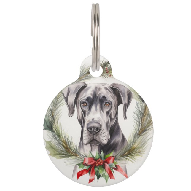 Placa Para Mascotas Grandes Navidades de daneses de marionetas de flor (Anverso)