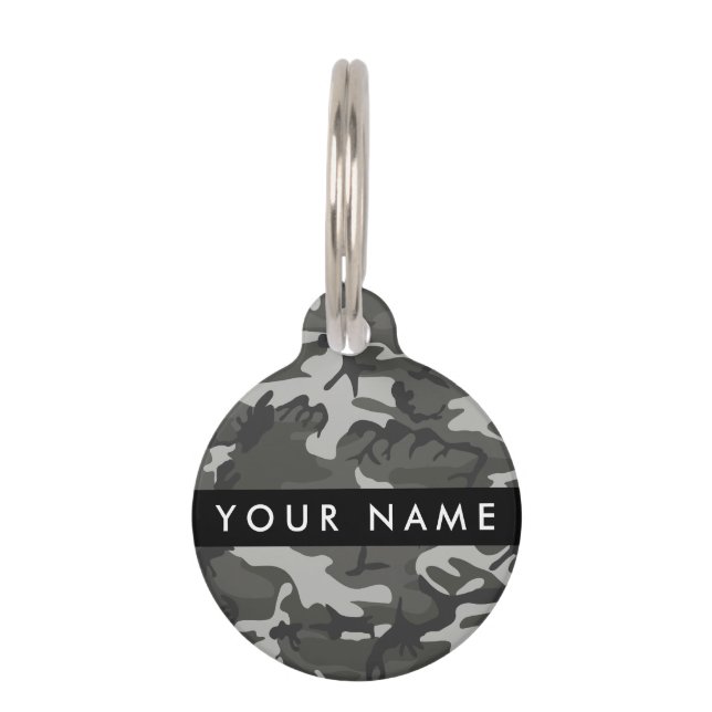 Placa Para Mascotas Gray Camouflage Pattern, Your name, Personalize (Anverso)