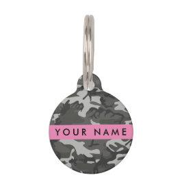Placa Para Mascotas Gray Camouflage Pattern, Your name, Personalize