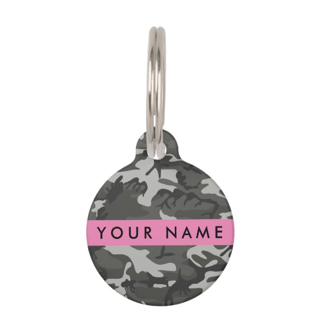 Placa Para Mascotas Gray Camouflage Pattern, Your name, Personalize (Anverso)