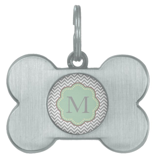 Placa Para Mascotas Gray Chevron (Frente)