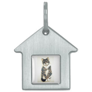 Placa Para Mascotas Gray Kitty Tabby Cat Art